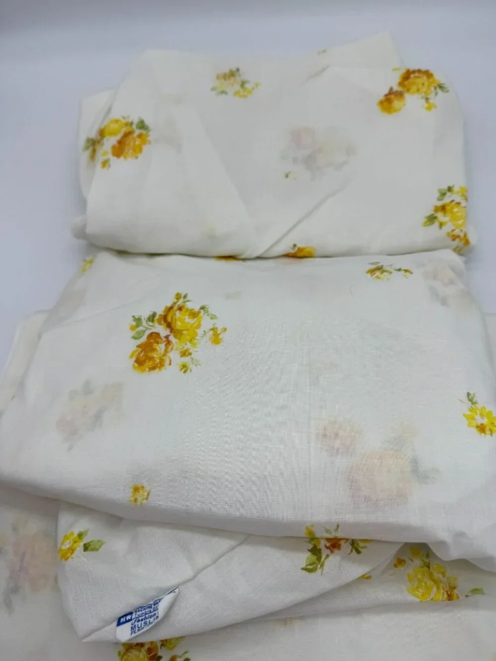 Vintage JCPenney Double Sheets Set Yellow Floral Embroidered Trim